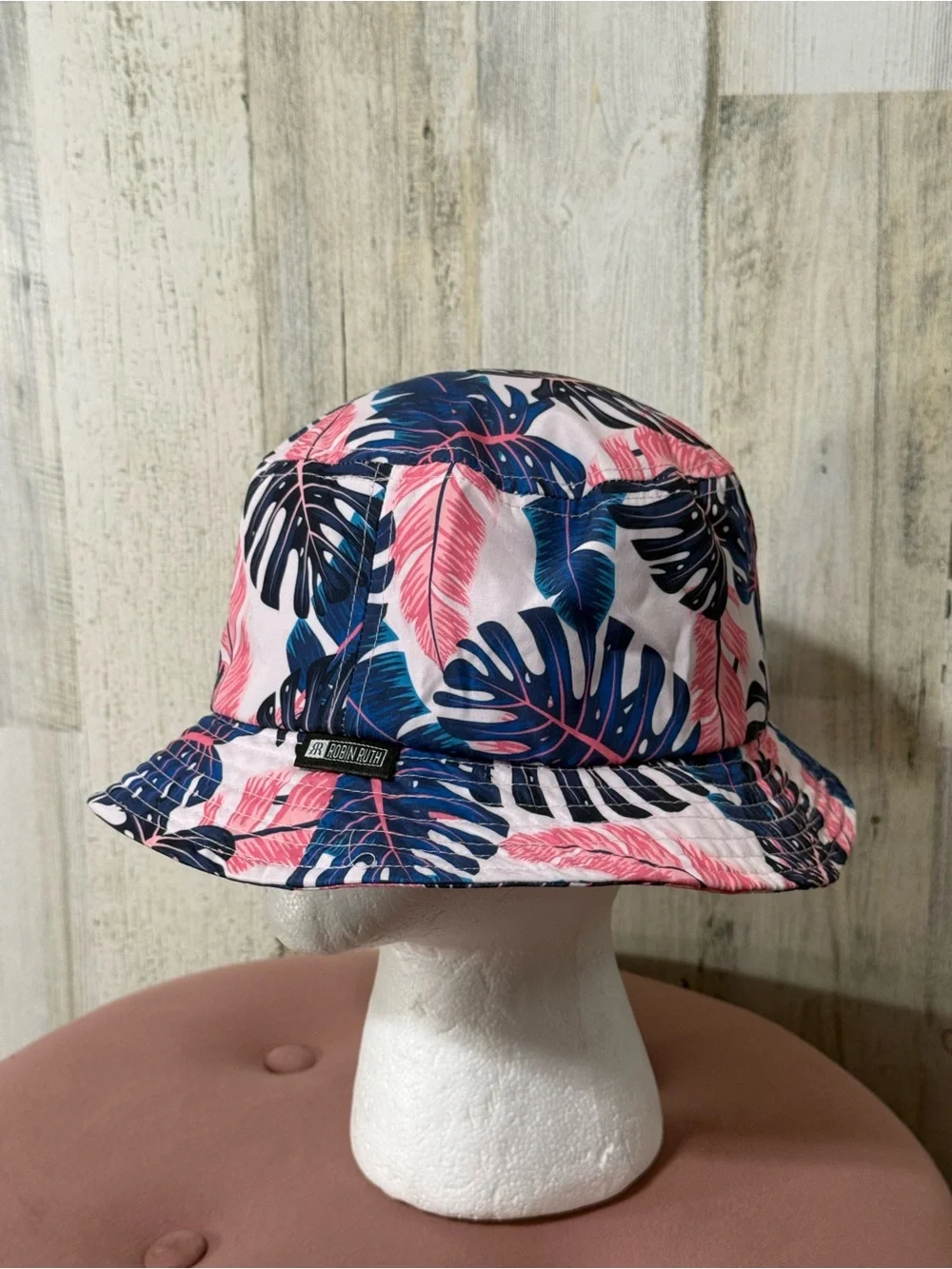 Robin Ruth Blue & Pink Tropical Leaf Bucket Hat Cancun